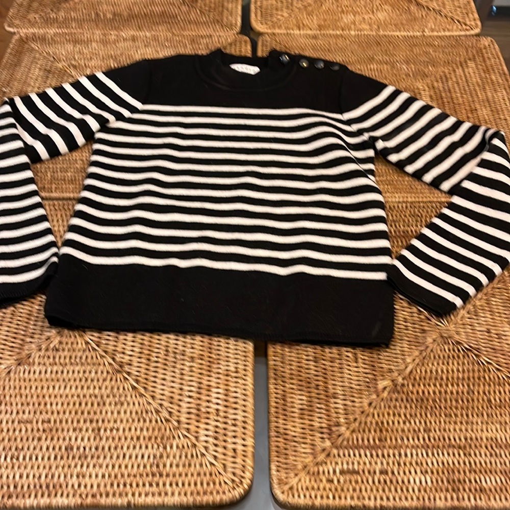 Sandro sweater cotton and wool. Strip black and white.